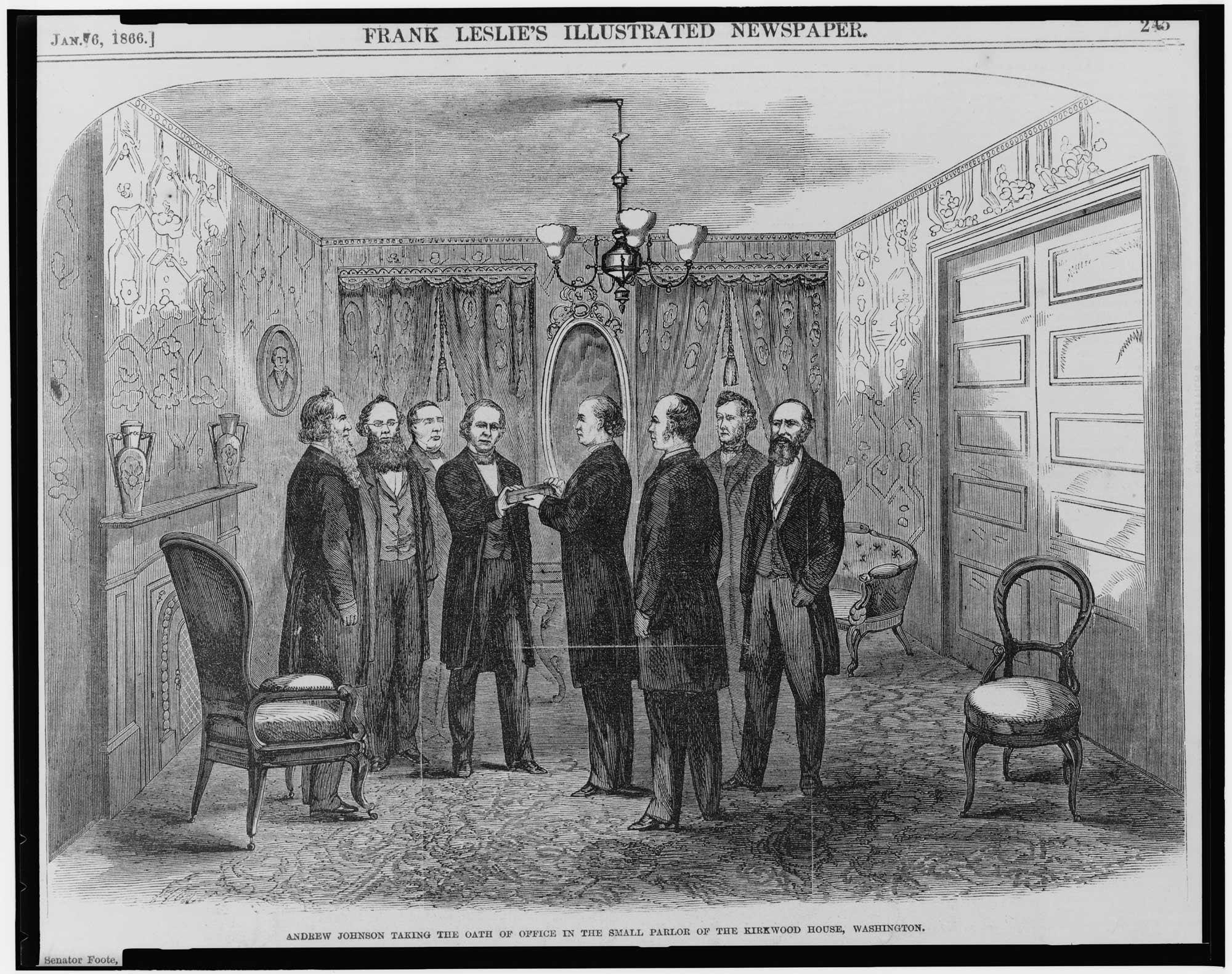 Pencil drawing of a group of men in suits standing together in the room and talking.
