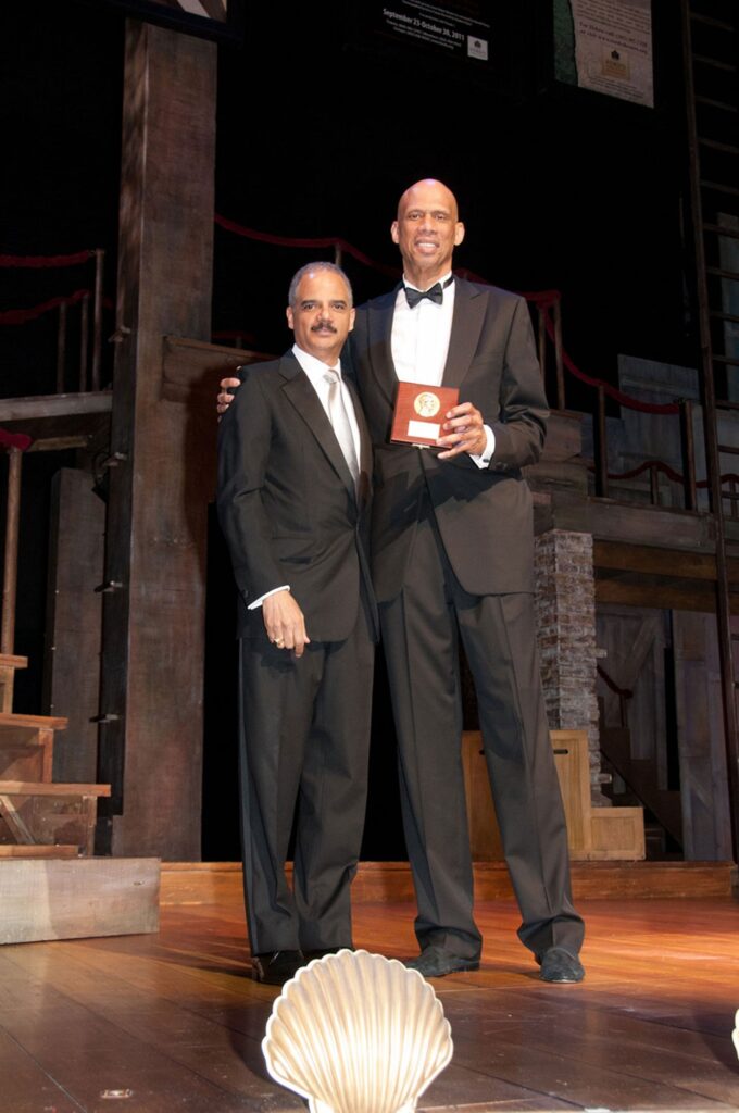 The Honorable Eric Holder with Lincoln Medalist Kareem Abdul-Jabbar at the Ford’s Theatre Annual Gala on June 5, 2011. Photo by Reflections Photography, Washington, D.C.